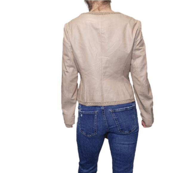 Leather Jacket Crochet BOHO V-neckline long sleeve SIZE M NINE WEST - Picture 3 of 16